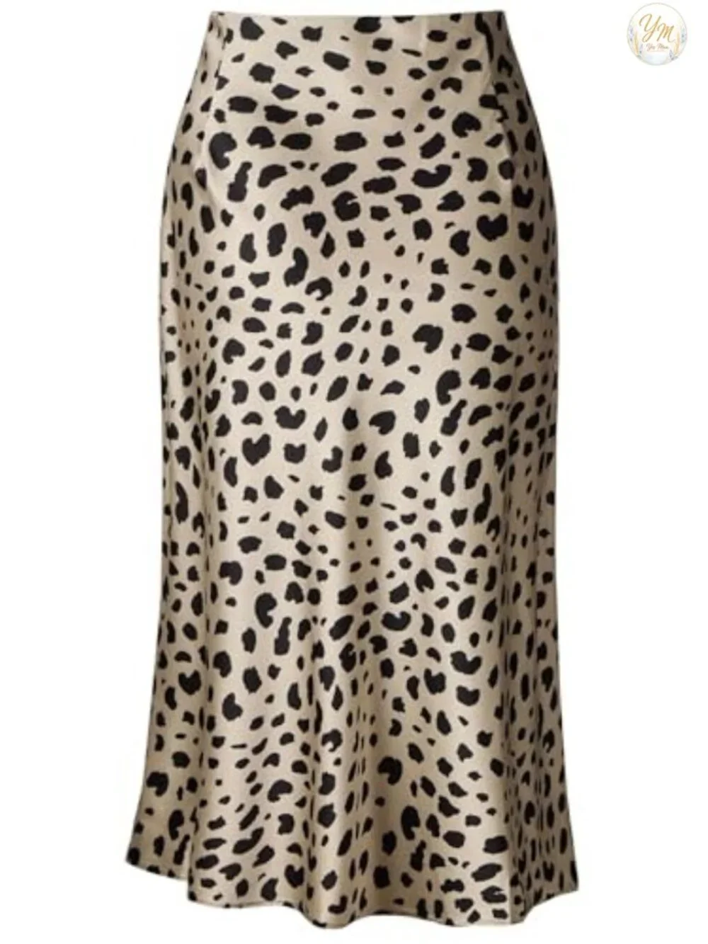 Silk Satin High Waist Midi Leopard Print A-line Skirt Elastic Waist Pull On